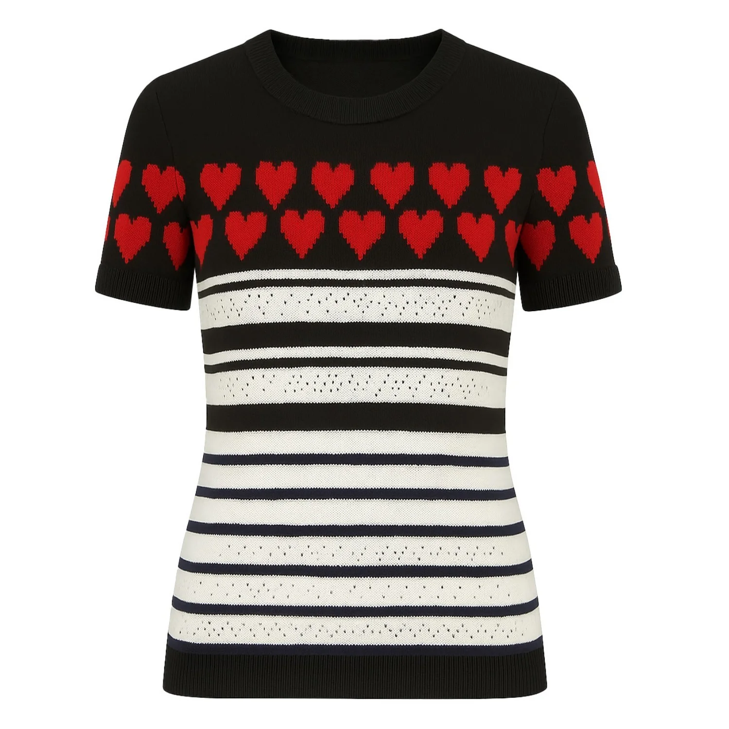 Women's love striped jacquard knit T-shirt
