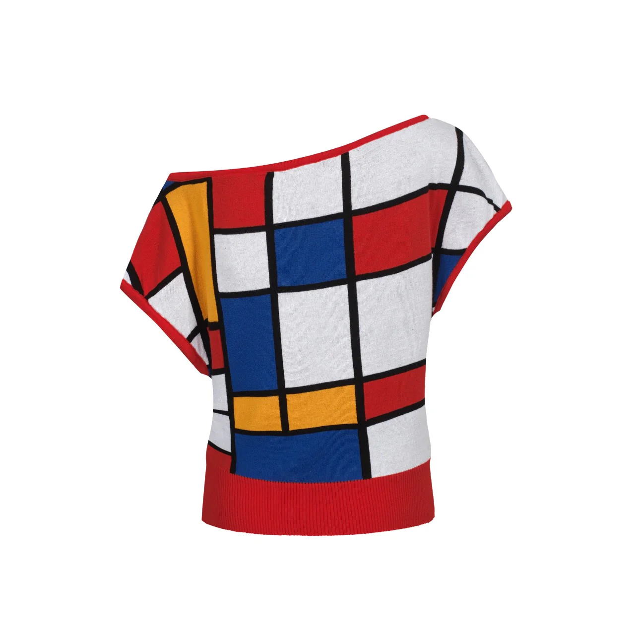 Women's matching jacquard skew shoulder knit T-shirt - Short Size - Image 3