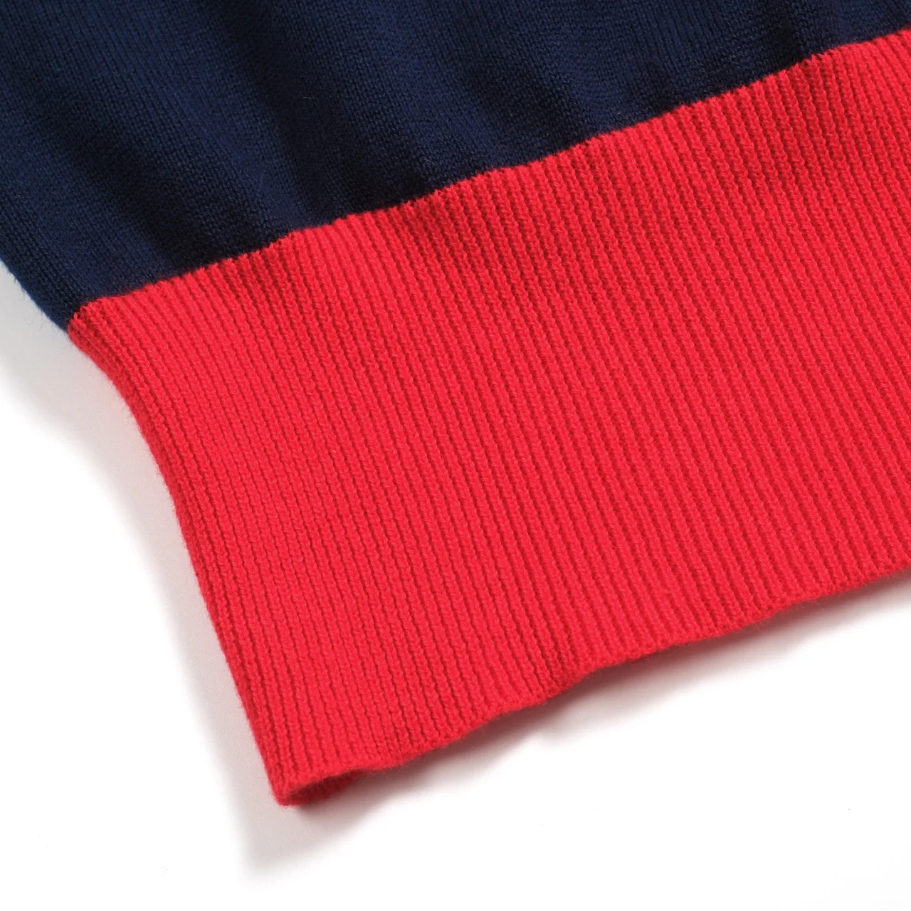 Women's Navy Blue rainbow striped V-neck knitted polo shirt - Image 8