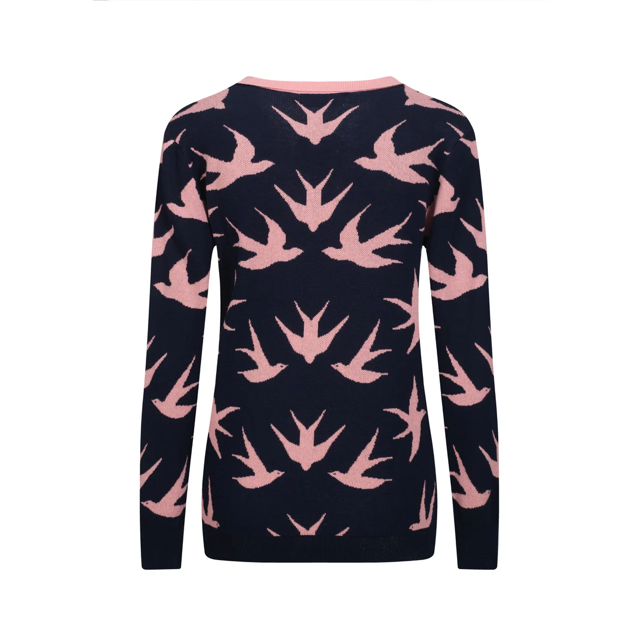 Women's navy blue swallow jacquard V-neck knitwear - Image 3