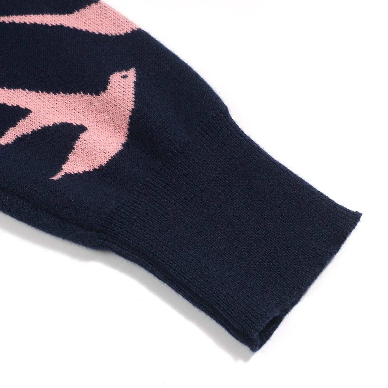 Women's navy blue swallow jacquard V-neck knitwear - Image 5