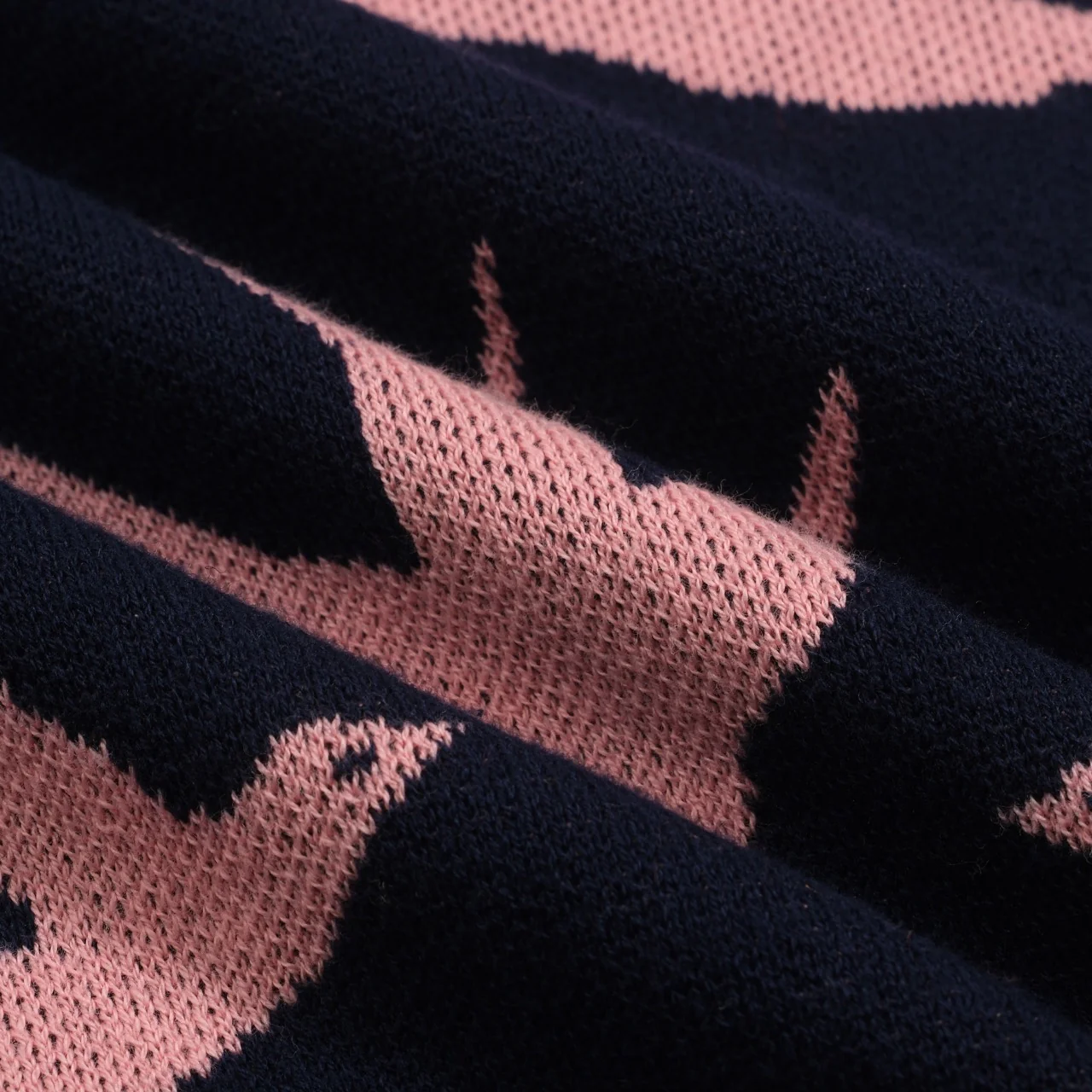 Women's navy blue swallow jacquard V-neck knitwear - Image 9