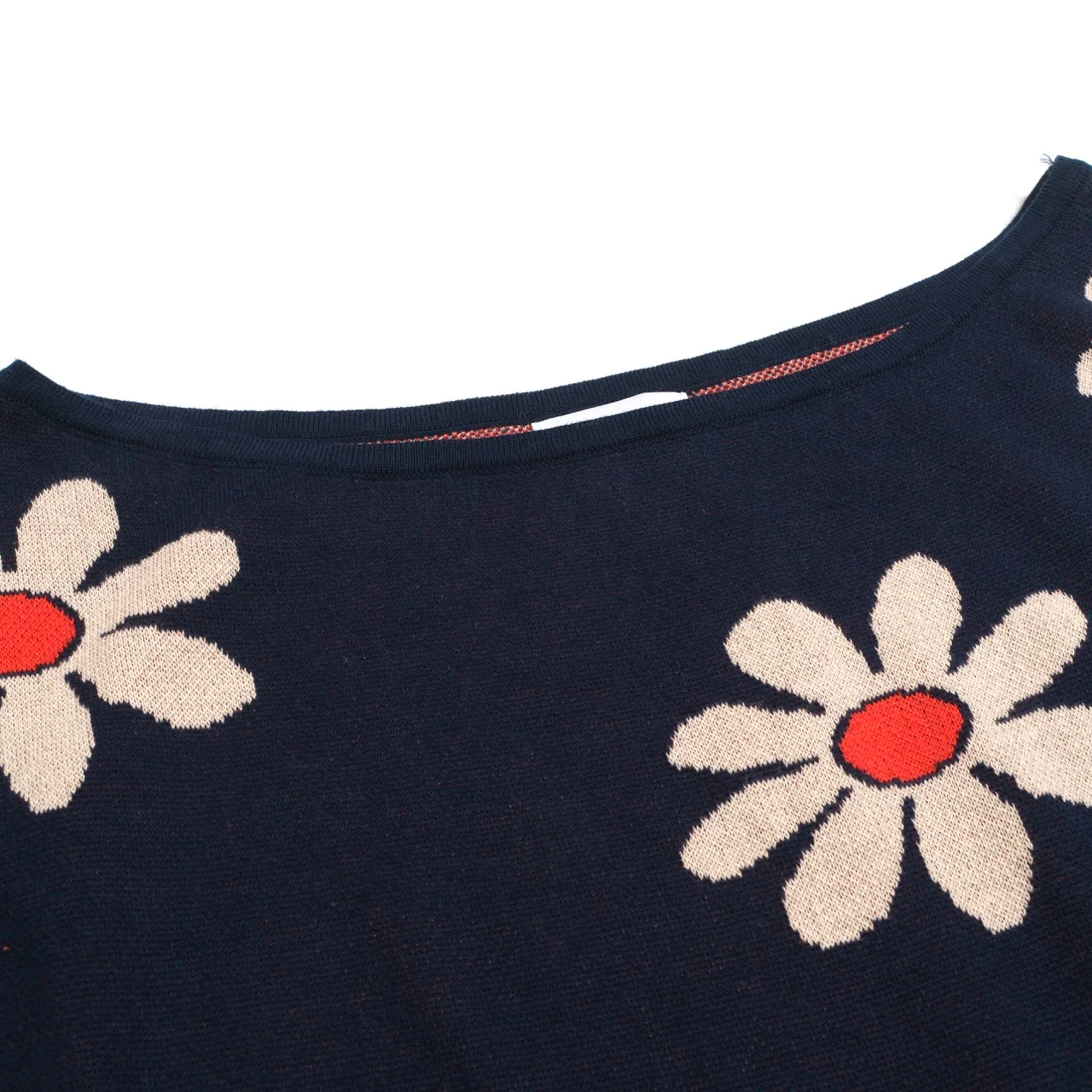 Women's navy knit T-shirt with diagonal shoulder - short version size - Image 3