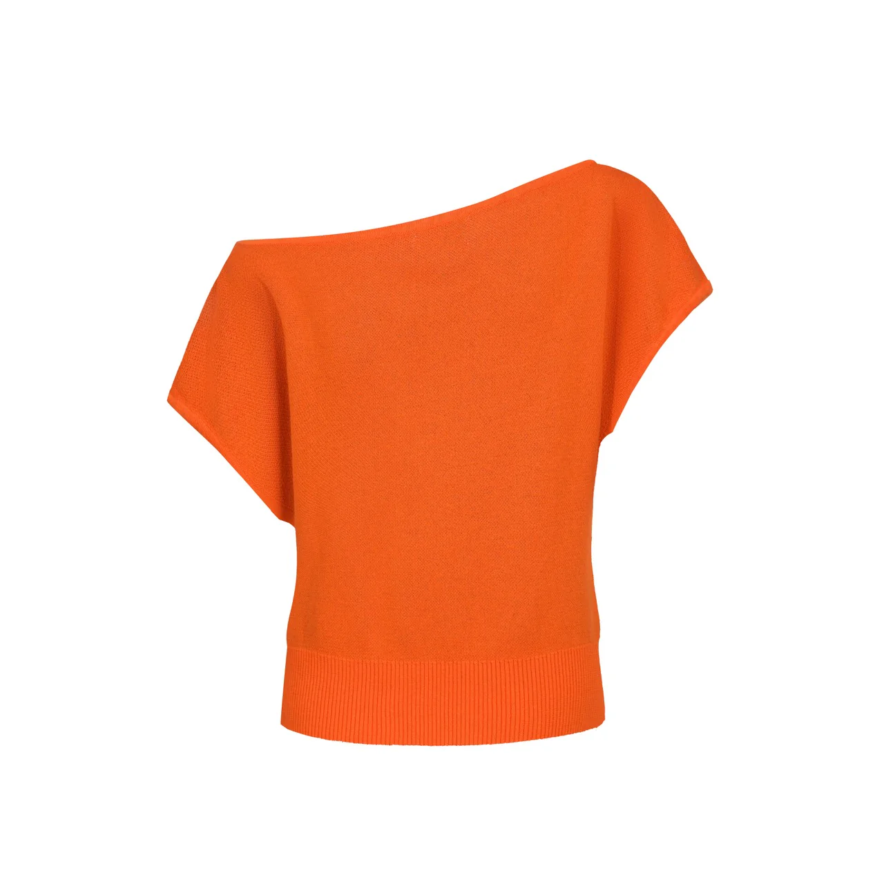 Women's orange Slant Shoulder Knit T-shirt - short version size - Image 3