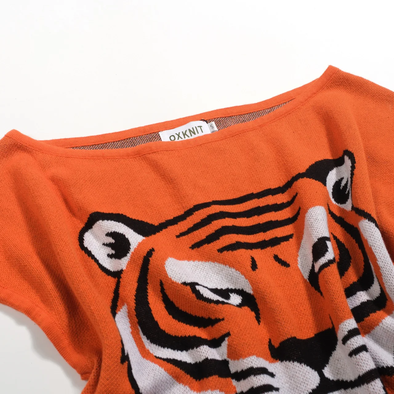 Women's orange Slant Shoulder Knit T-shirt - short version size - Image 9