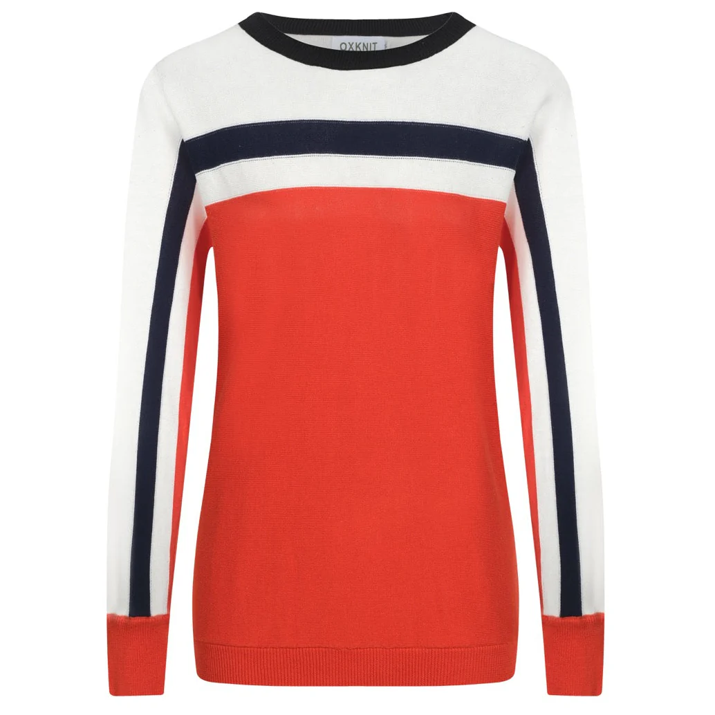Women's orange striped jacquard vintage knitwear