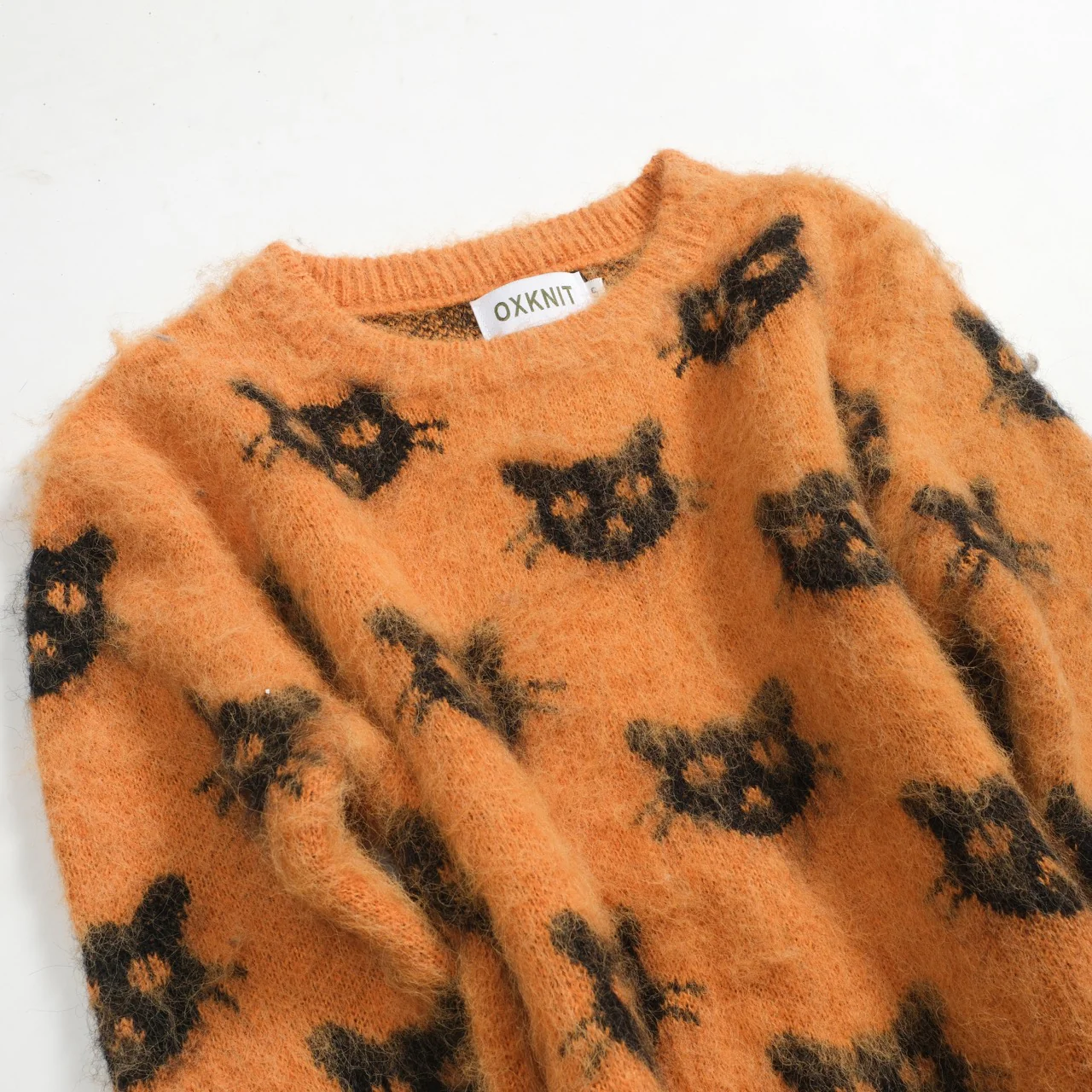 Women's orange vintage cat head jacquard knitwear - Image 9