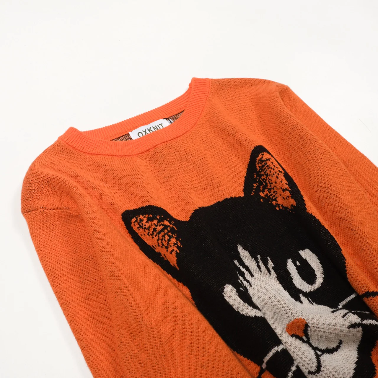 Women's Orange Vintage Cat Style Jacquard Knit Set - Image 14