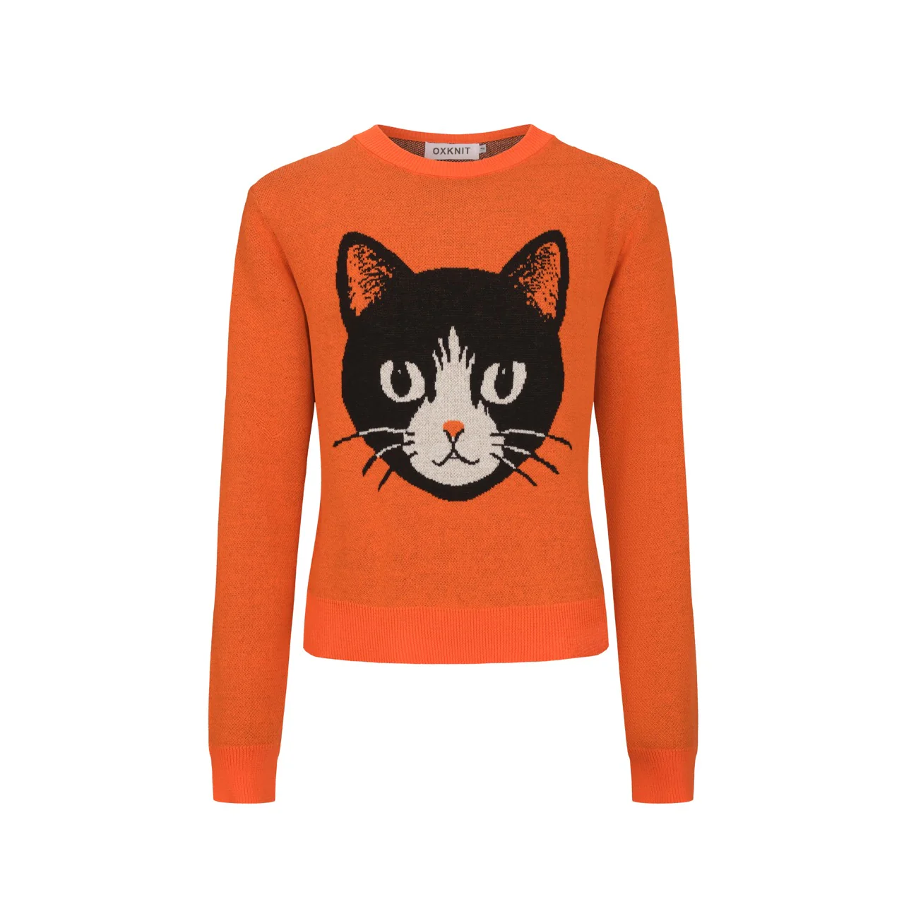 Women's Orange Vintage Cat Style Jacquard Knit Set - Image 3
