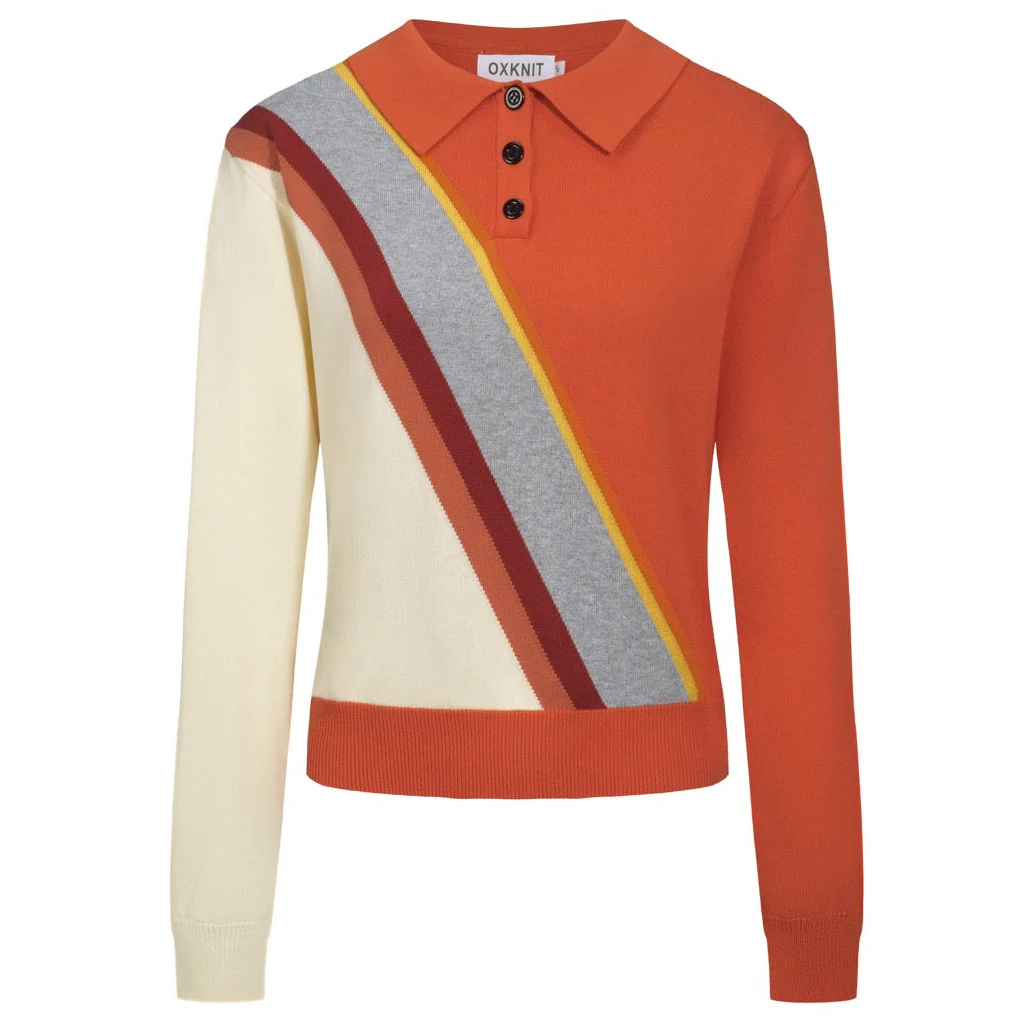 Women's orange vintage diagonal stripe knitwear - Cropped length