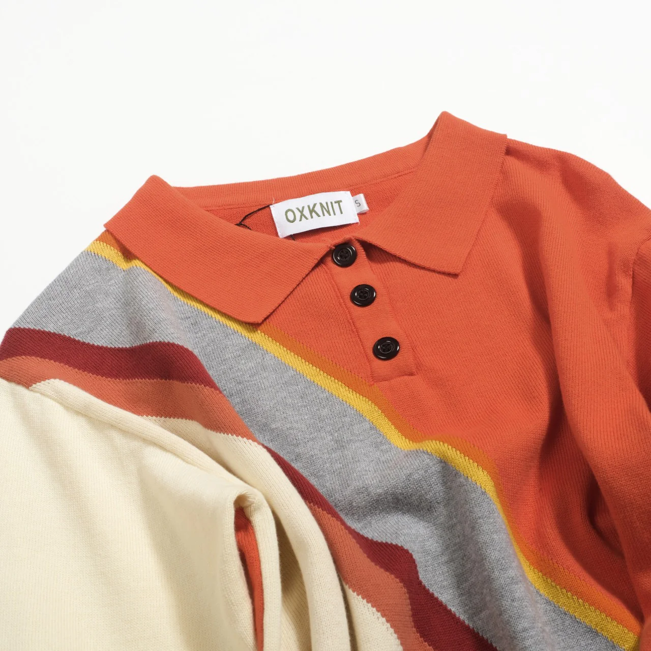 Women's orange vintage diagonal stripe knitwear - Cropped length - Image 9