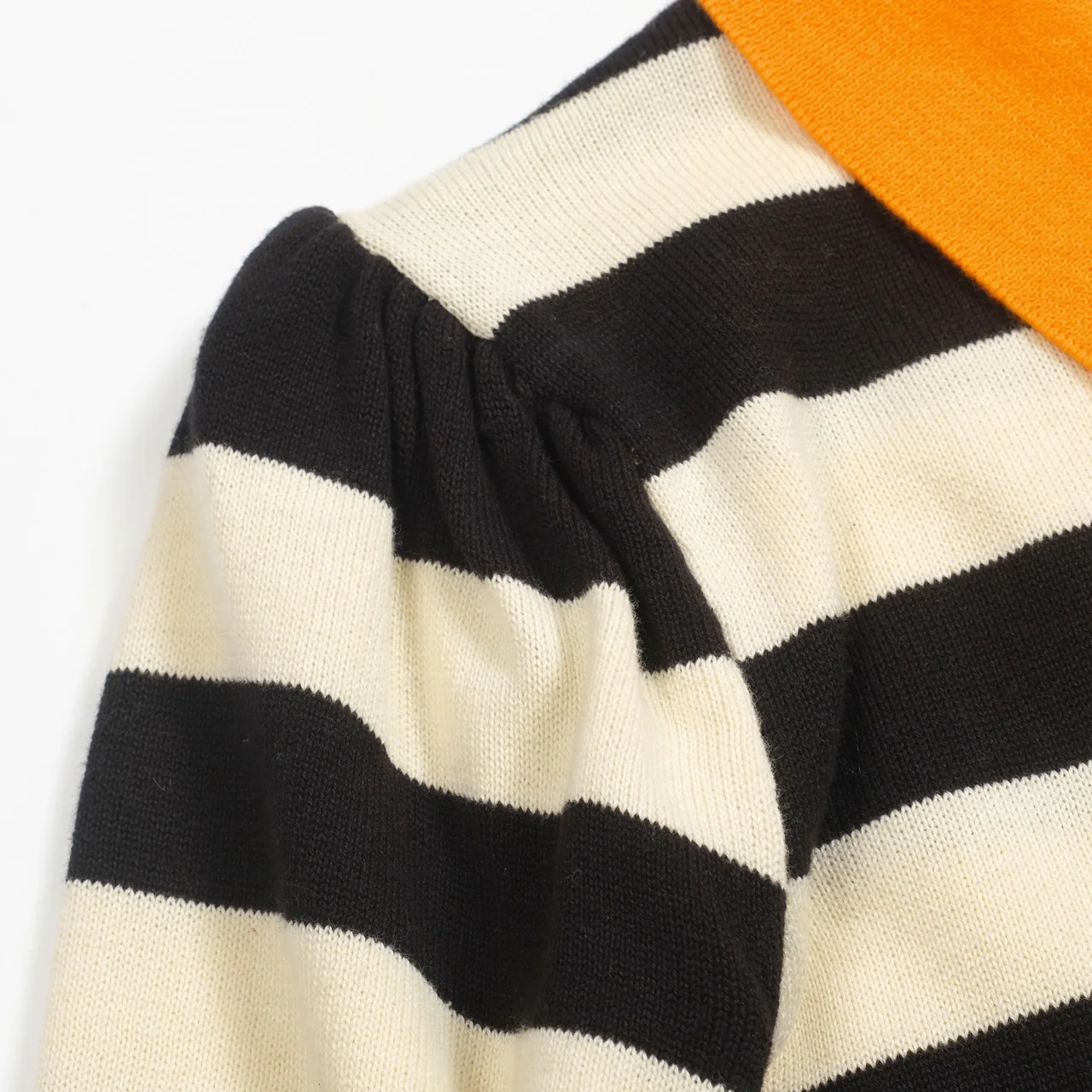 Women's Orange vintage striped bubble sleeve knitted orange polo - Image 5