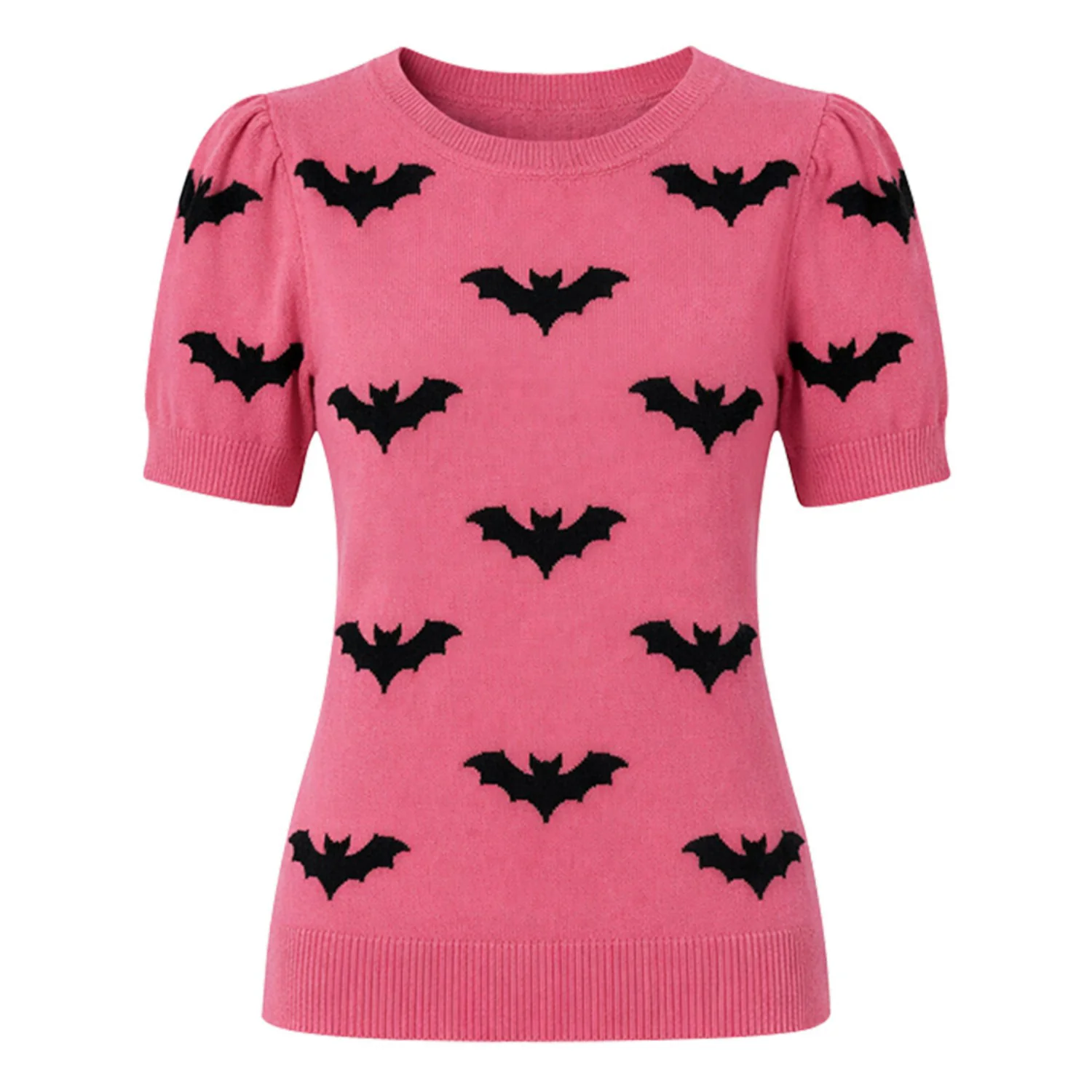 Women's Pink Bat Art Retro Classic Jacquard Knit T-Shirt