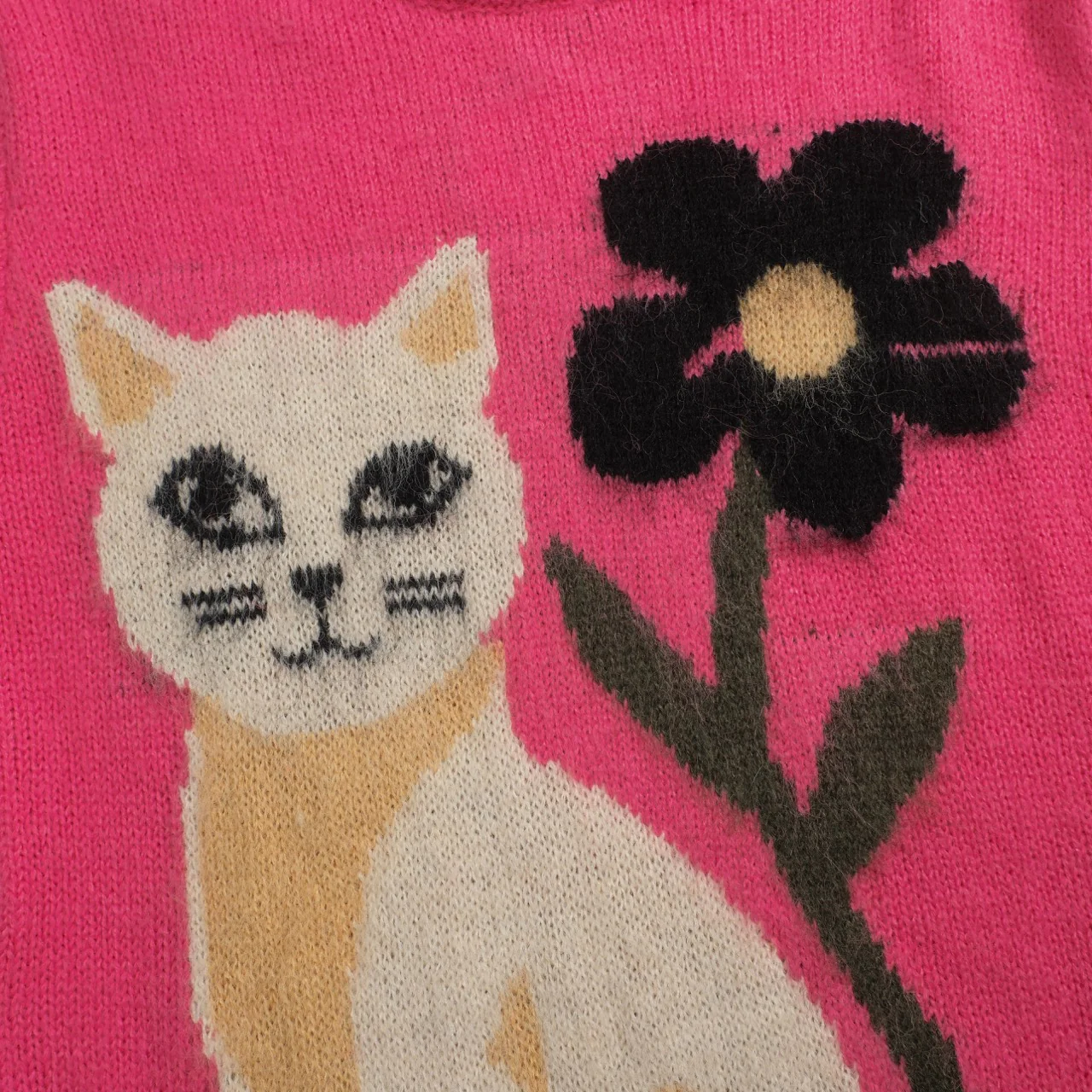 Women's pink cat floral jacquard plush knitwear - Image 2