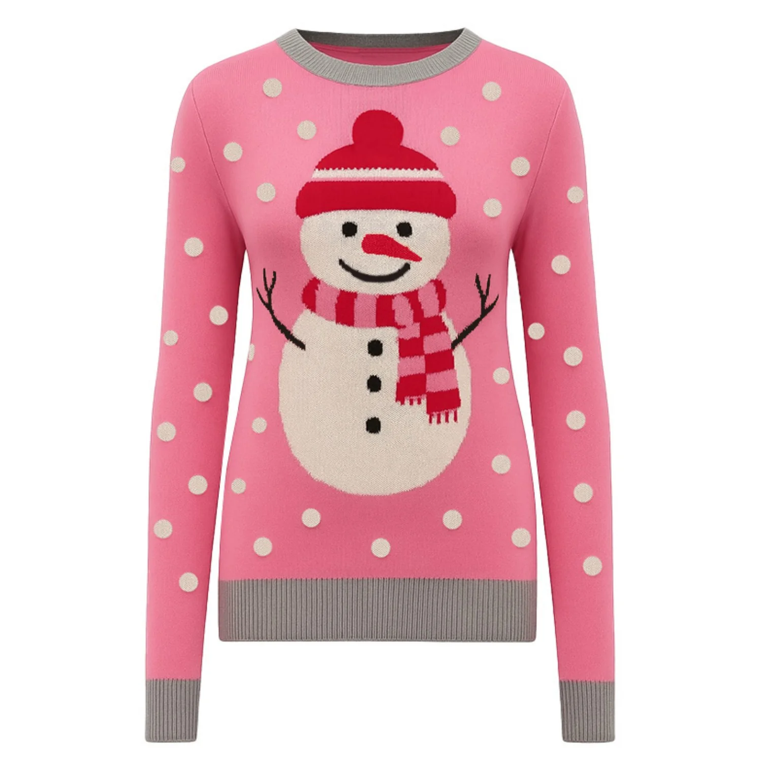 Women's pink Christmas snowman polka dot knitwear
