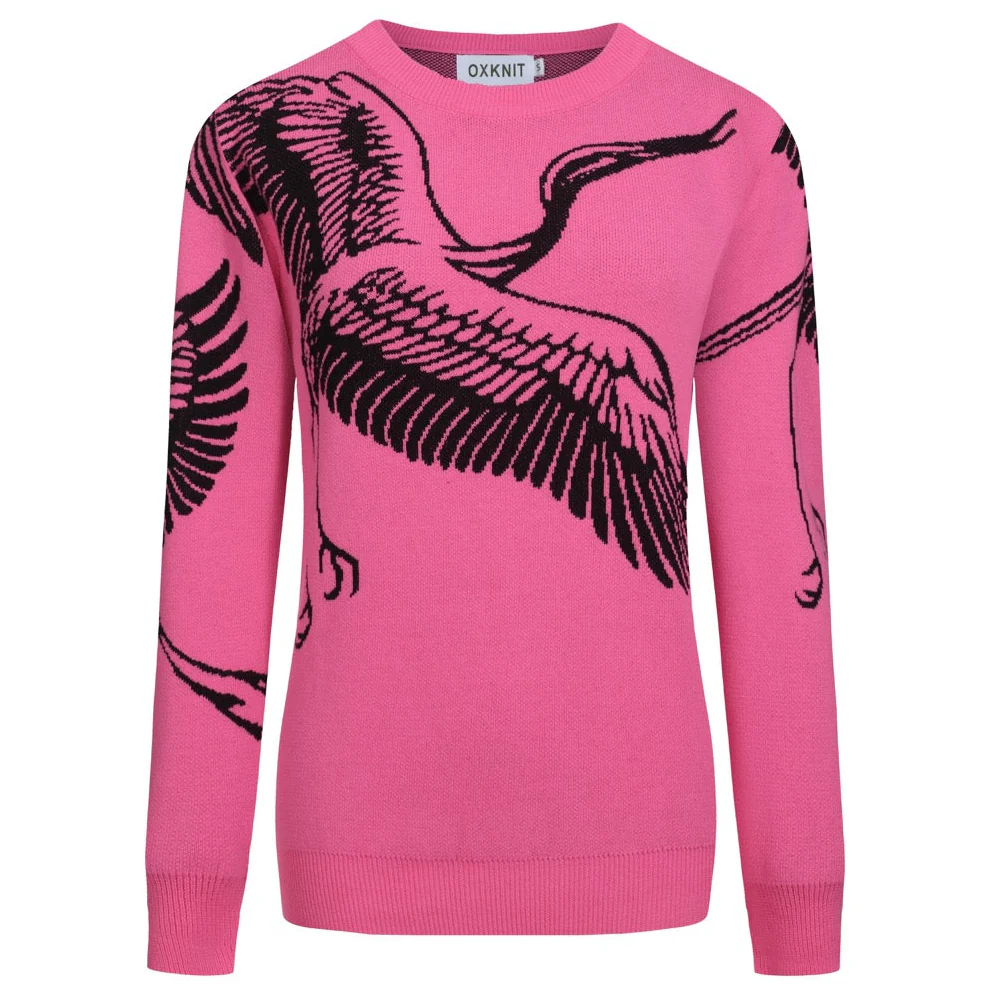 Women's pink flying crane jacquard knitwear