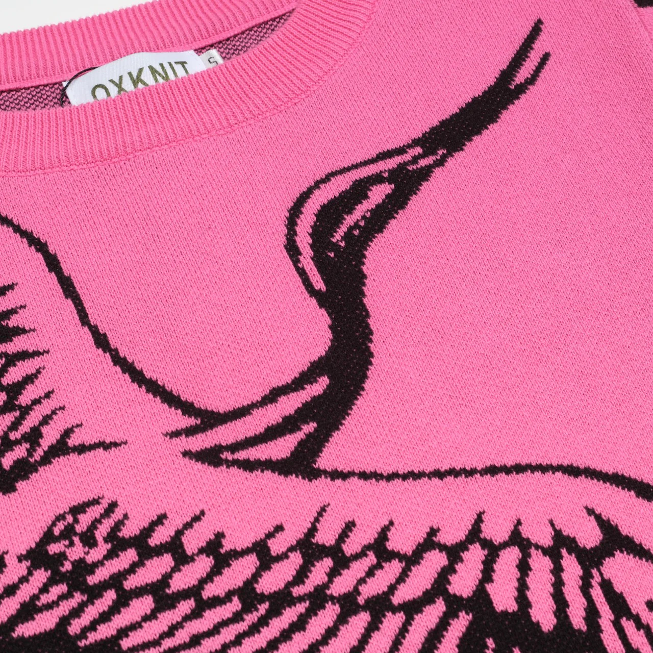 Women's pink flying crane jacquard knitwear - Image 5