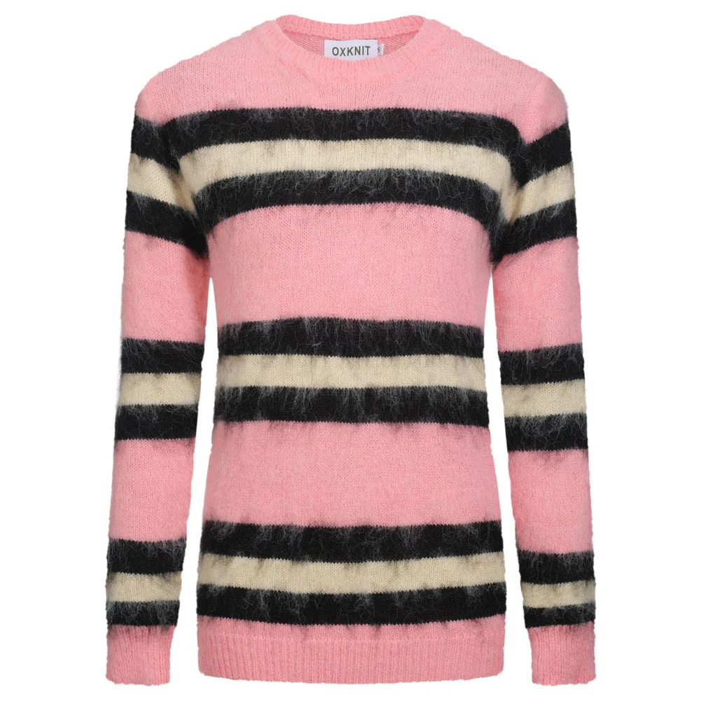 Women's pink striped jacquard plush knitted fabric