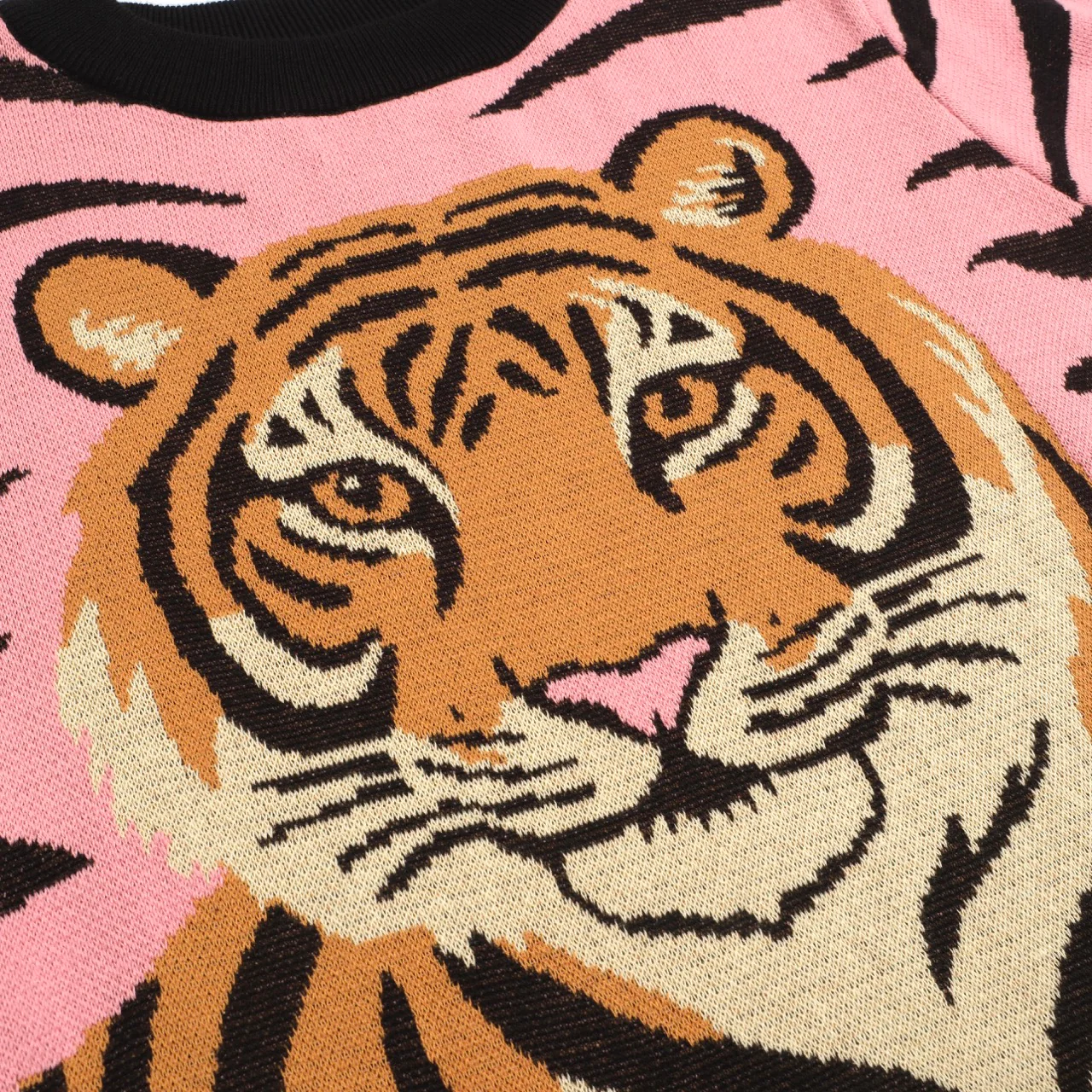 Women's pink zebra print tiger jacquard knitted T-shirt - Image 2