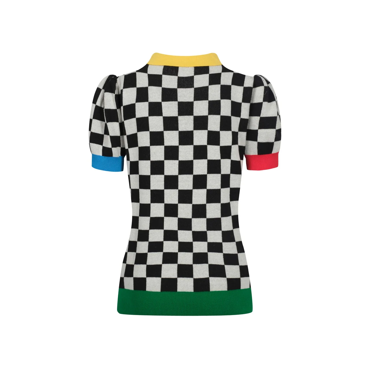 Women's plaid color retro bubble sleeve polo - Image 3