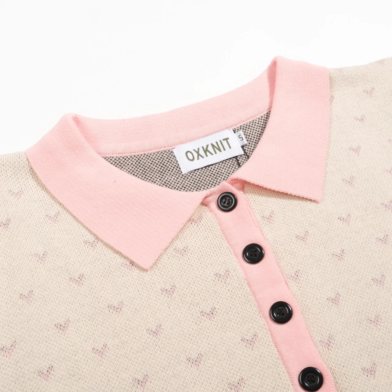 Women's polka dot bird puffed sleeve knitted polo - Image 4