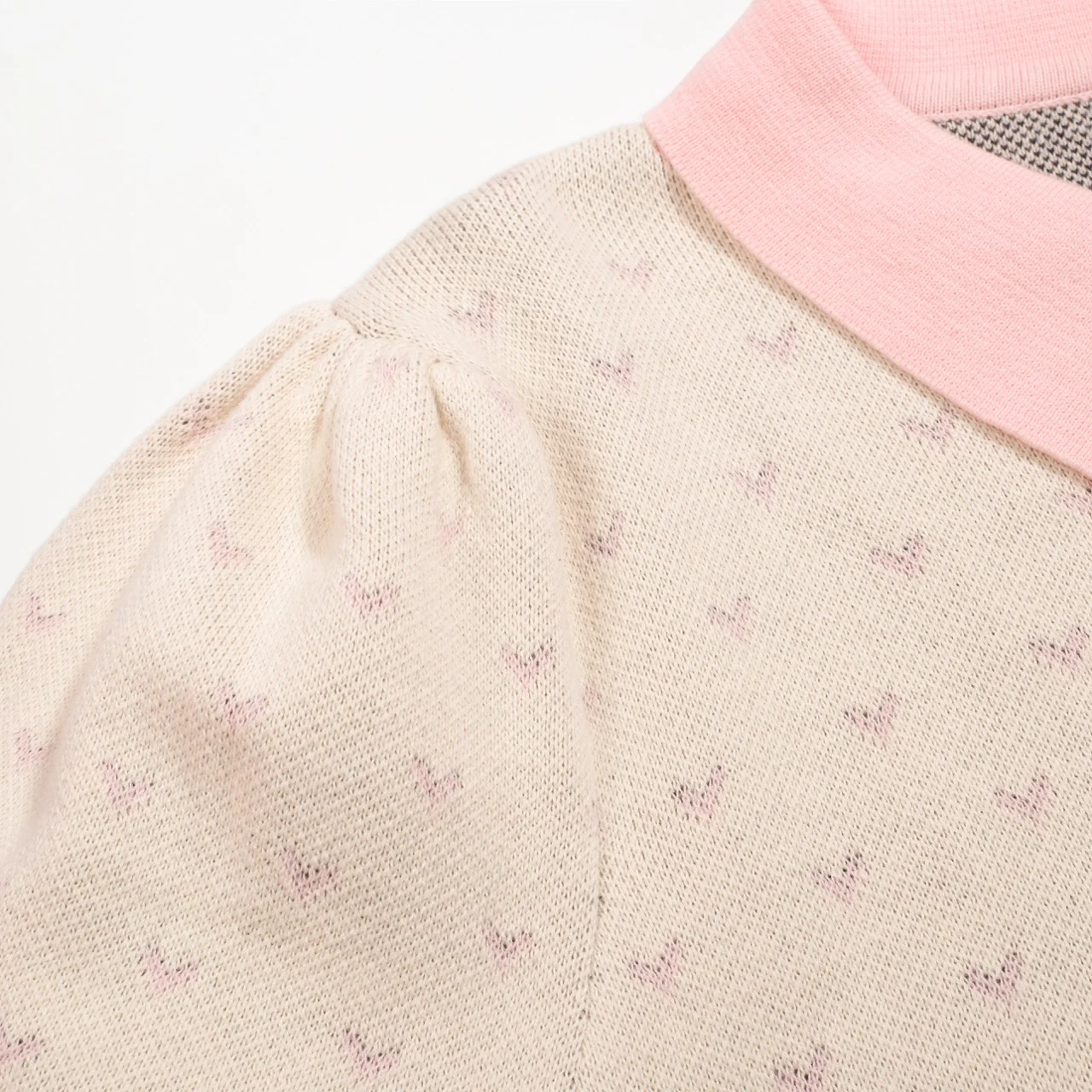 Women's polka dot bird puffed sleeve knitted polo - Image 5
