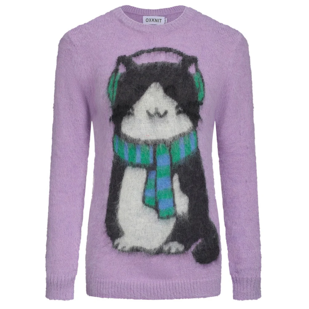 Women's purple cat jacquard plush knitwear