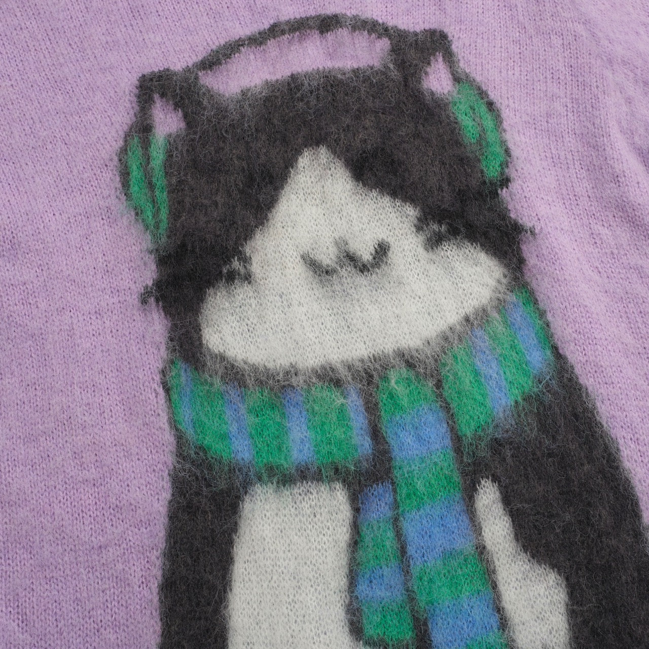 Women's purple cat jacquard plush knitwear - Image 2