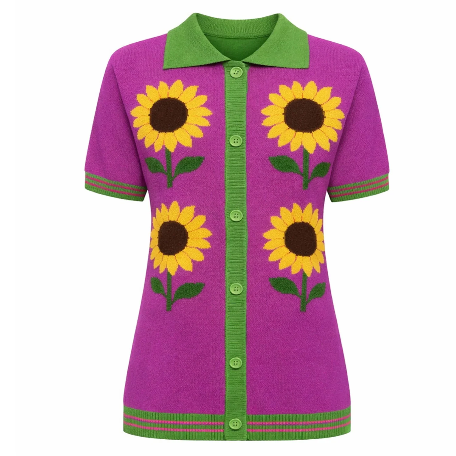 Women's purple vintage sunflower jacquard cardigan