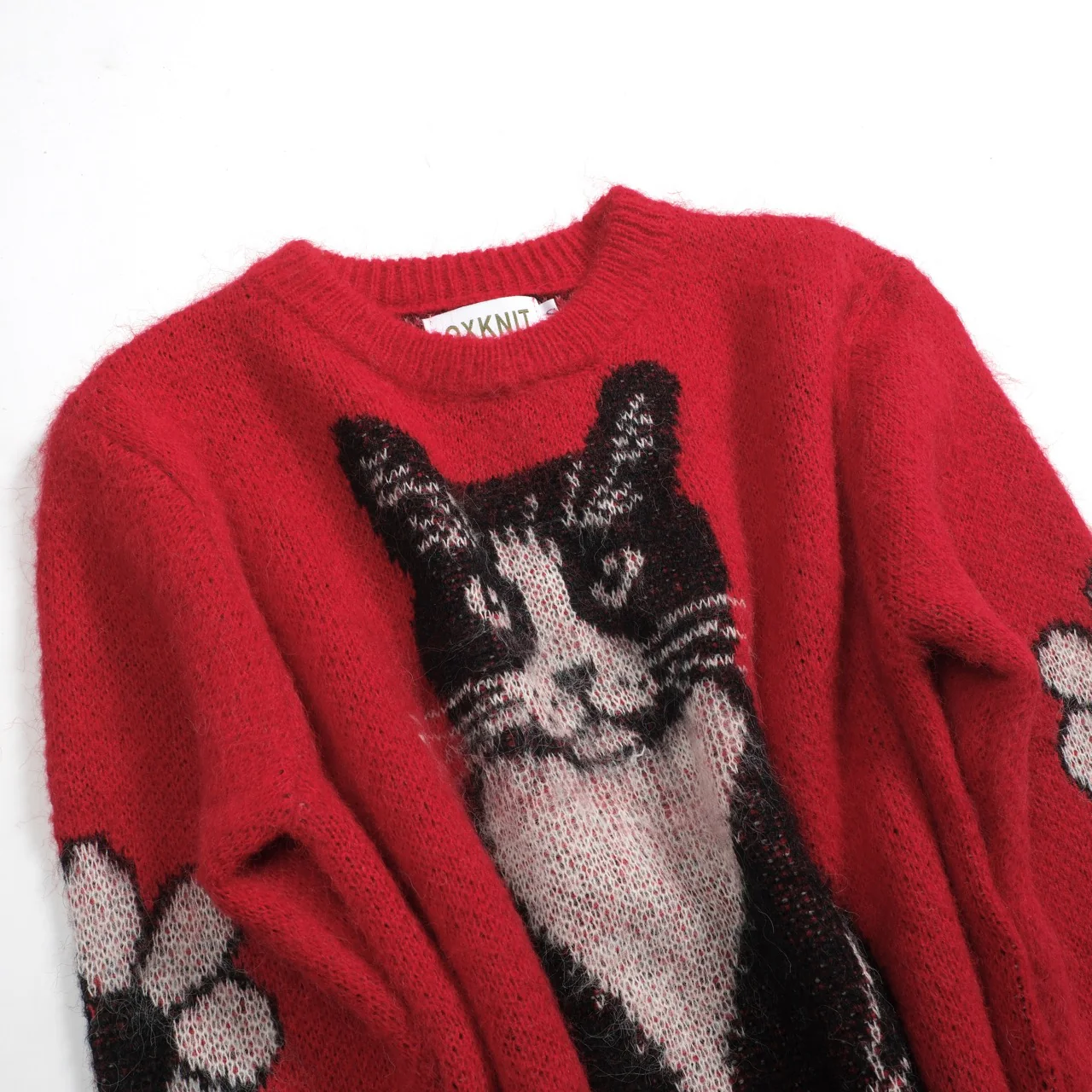 Women's red cat flower jacquard knitwear - Image 10