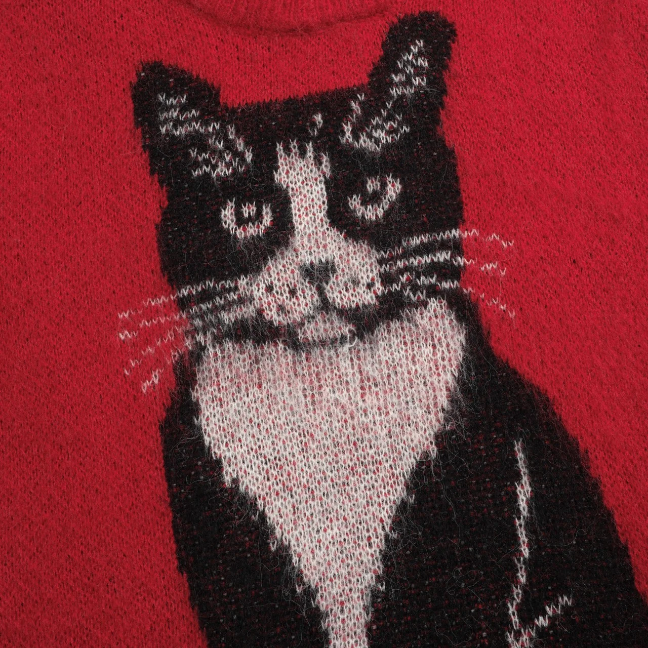 Women's red cat flower jacquard knitwear - Image 2