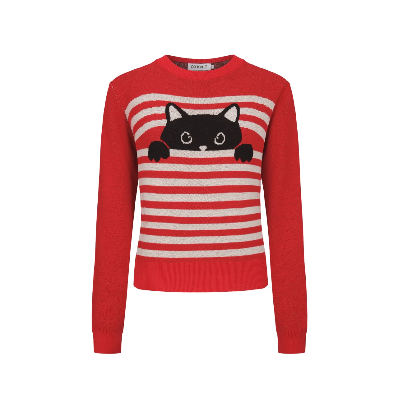 Women's red cat striped animal top skirt knit suit - Image 3