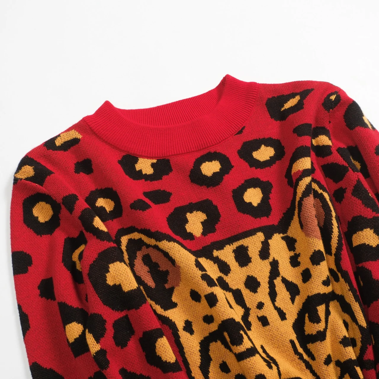 Women's red leopard print retro casual knitwear - Image 9