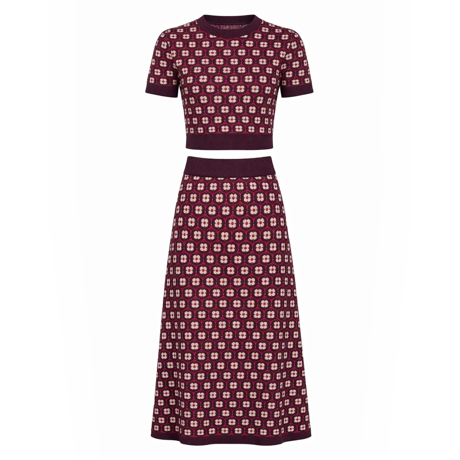 Women's red pattern vintage knit vintage knit dress set