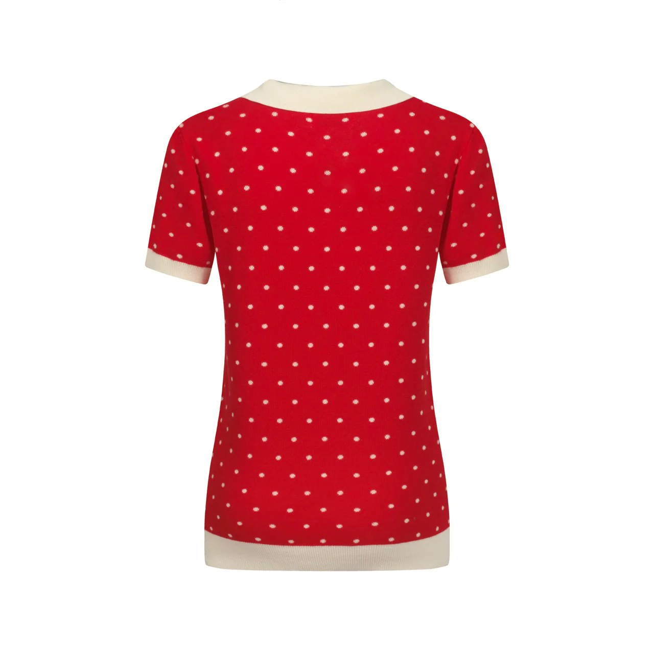 Women's red polka dot jacquard knitted polo shirt - Image 3