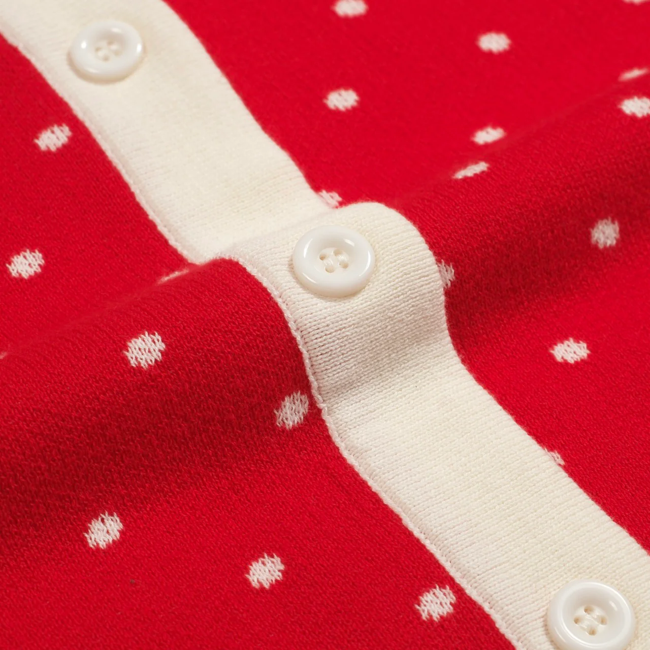Women's red polka dot jacquard knitted polo shirt - Image 6