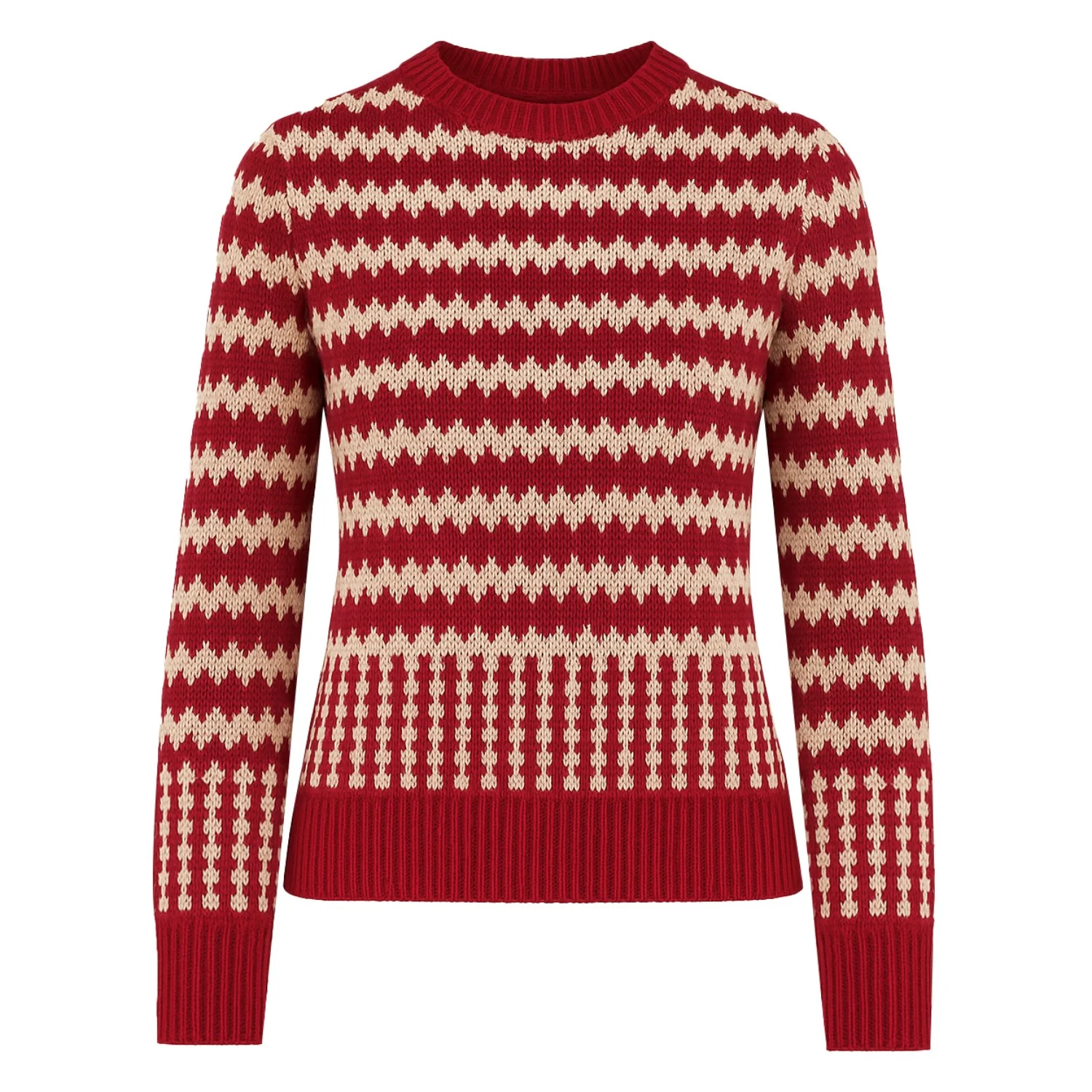 Women's Red Striped Classic Fashion Retro Jacquard Knitwear