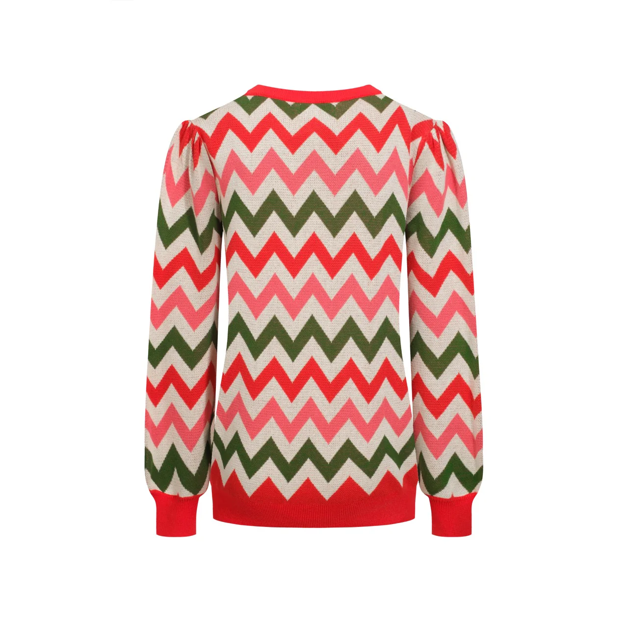Women's red toothed striped puffed sleeve knitwear - Image 3