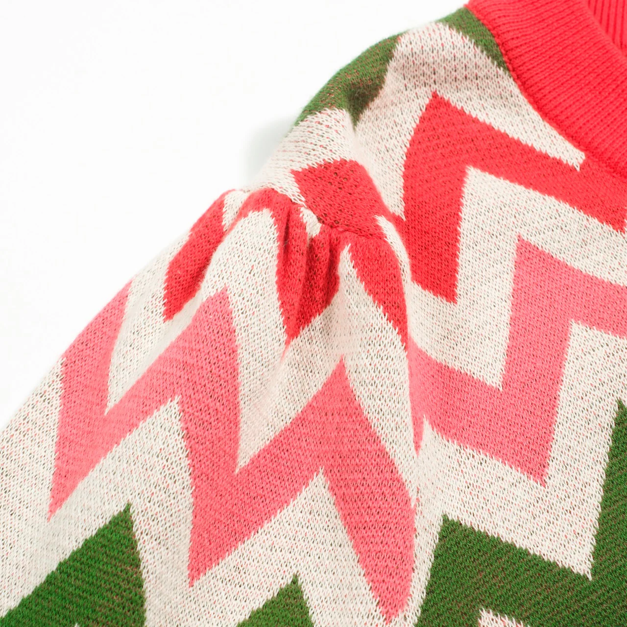 Women's red toothed striped puffed sleeve knitwear - Image 5