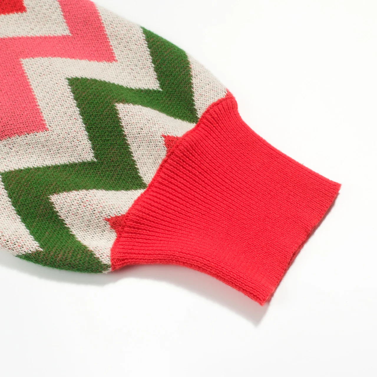 Women's red toothed striped puffed sleeve knitwear - Image 6