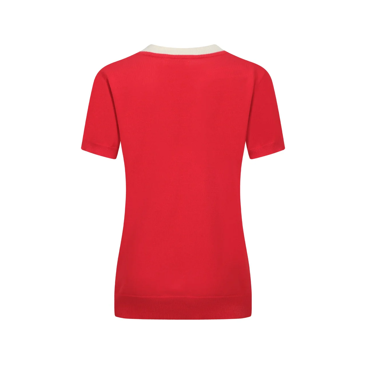 Women's red vintage jacquard V-neck knit T-shirt - Image 3