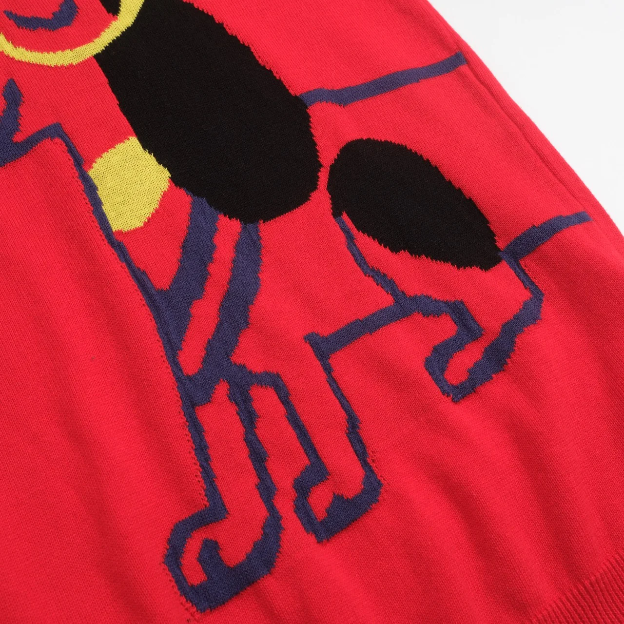 Women's red vintage jacquard V-neck knit T-shirt - Image 6
