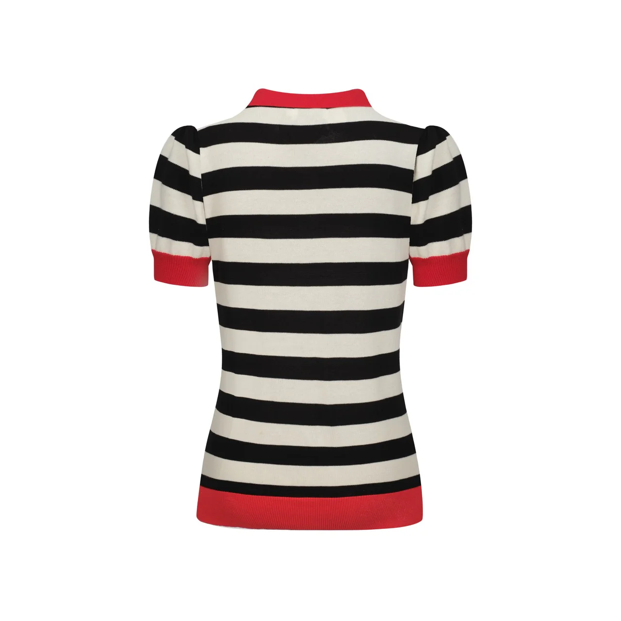 Women's red vintage striped bubble sleeve knitted polo - Image 3