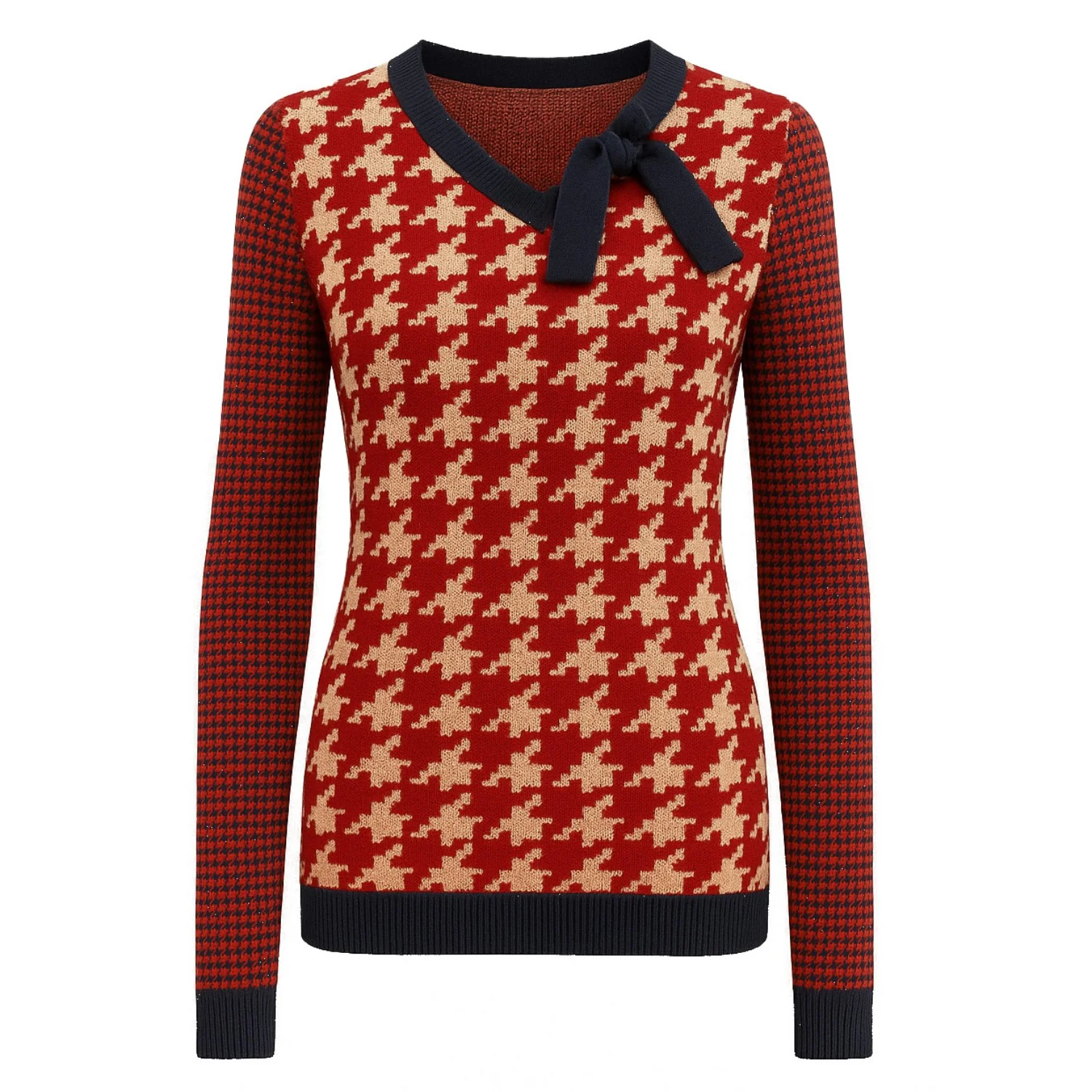 Women's red vintage striped fashionable street knit polo shirt