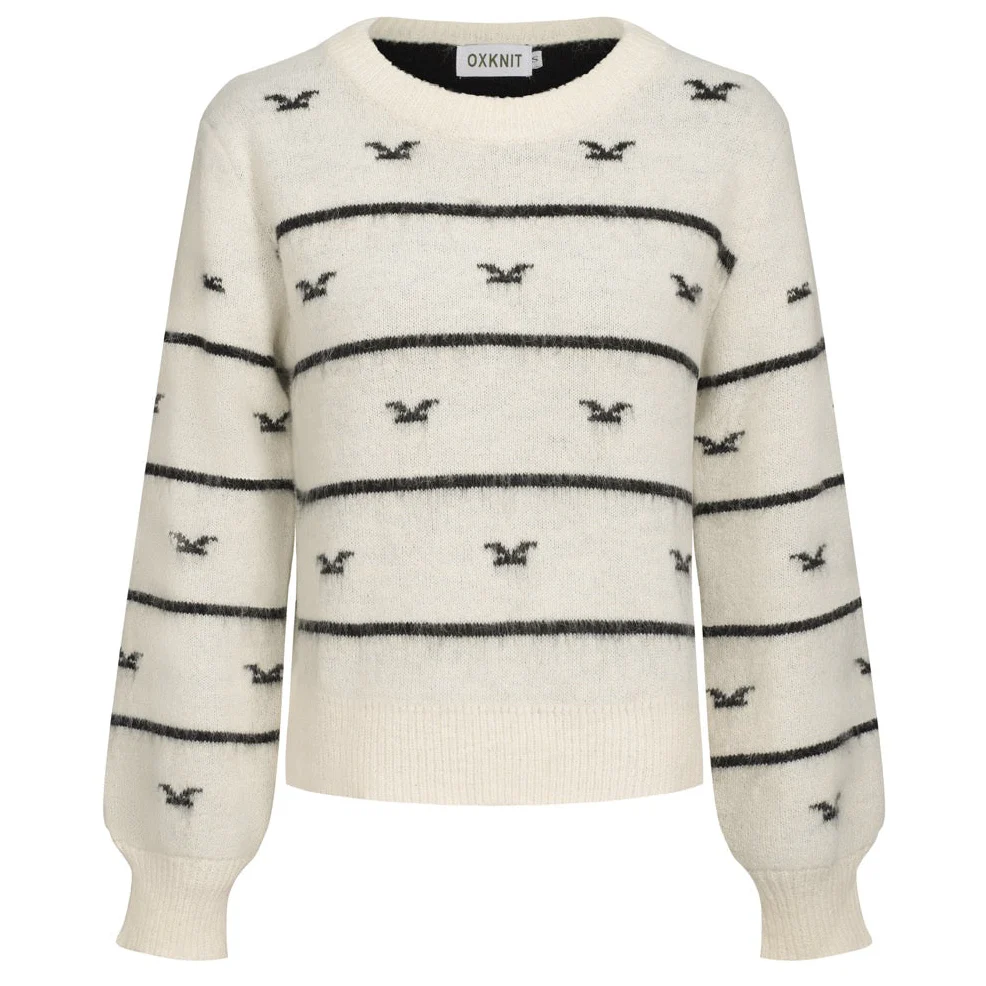 Women's retro striped seagull knitwear - Cropped length