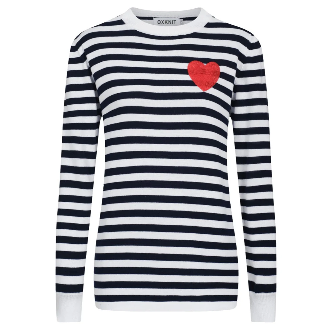 Women's stripe love vintage knit long-sleeved knitwear