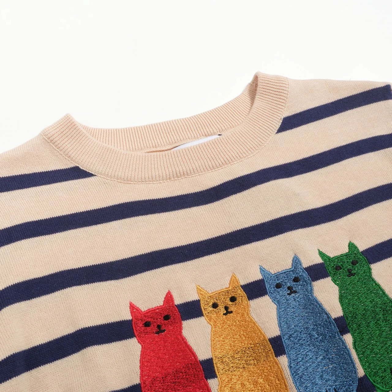 Women's striped vintage embroidered cat knitwear - Image 4