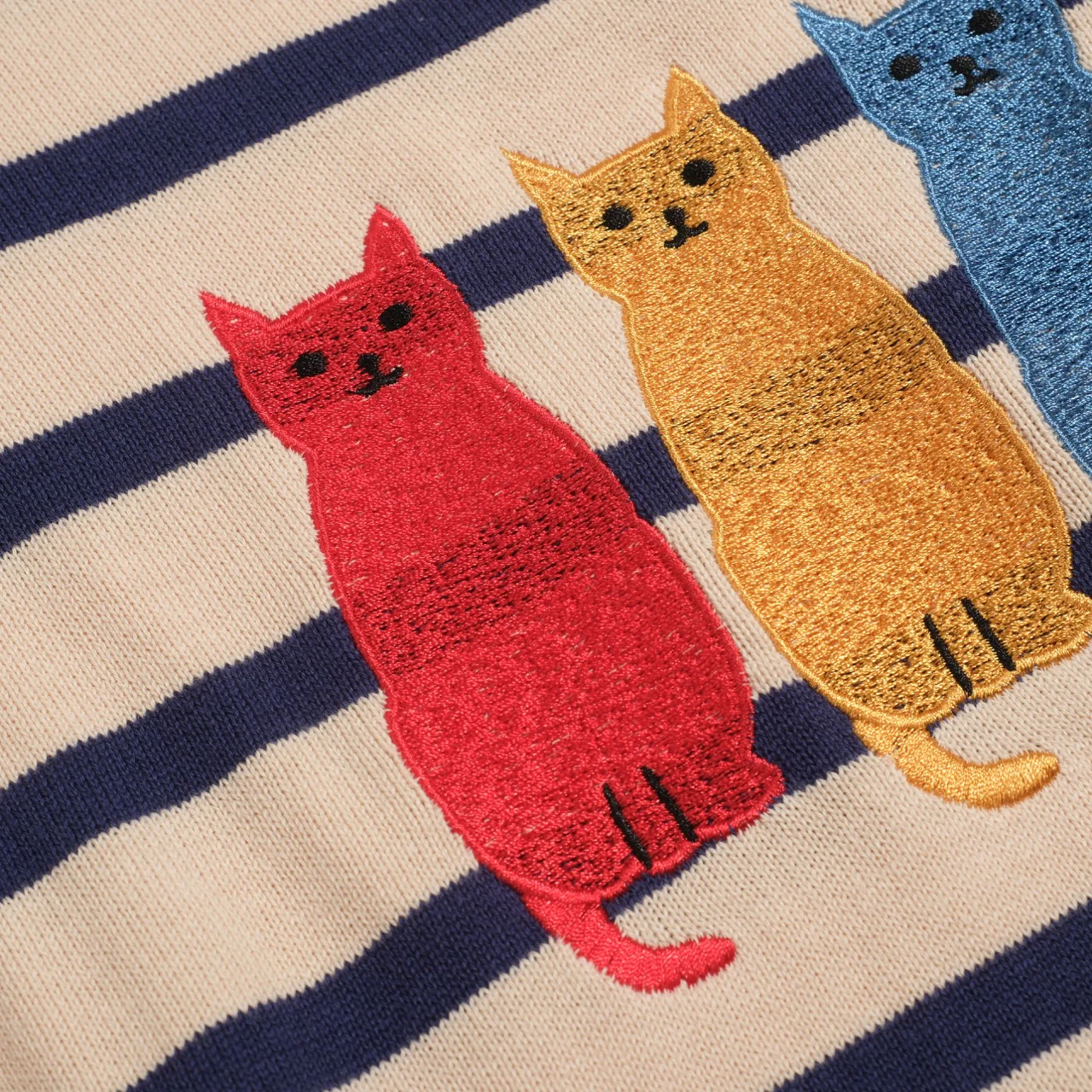 Women's striped vintage embroidered cat knitwear - Image 5