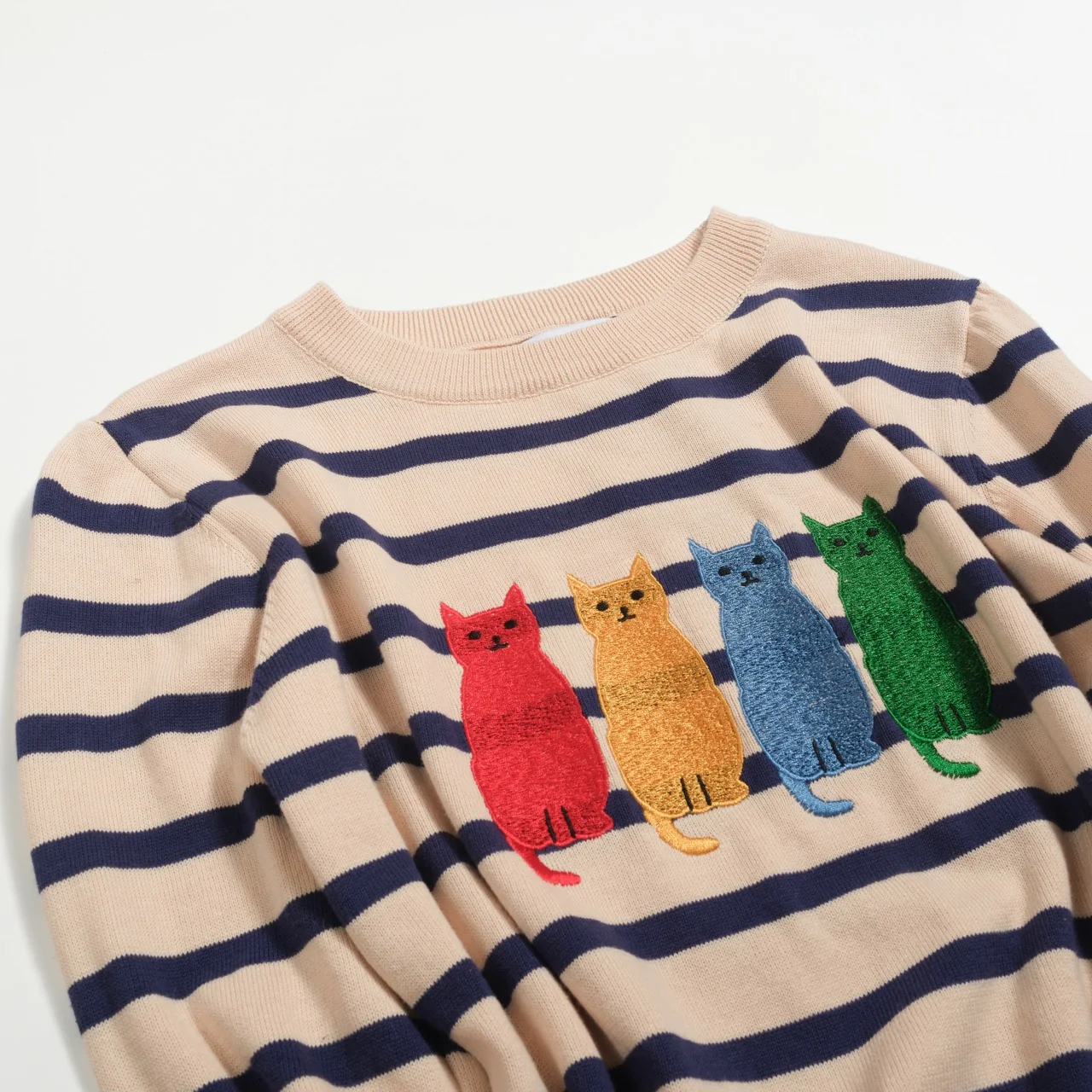 Women's striped vintage embroidered cat knitwear - Image 8