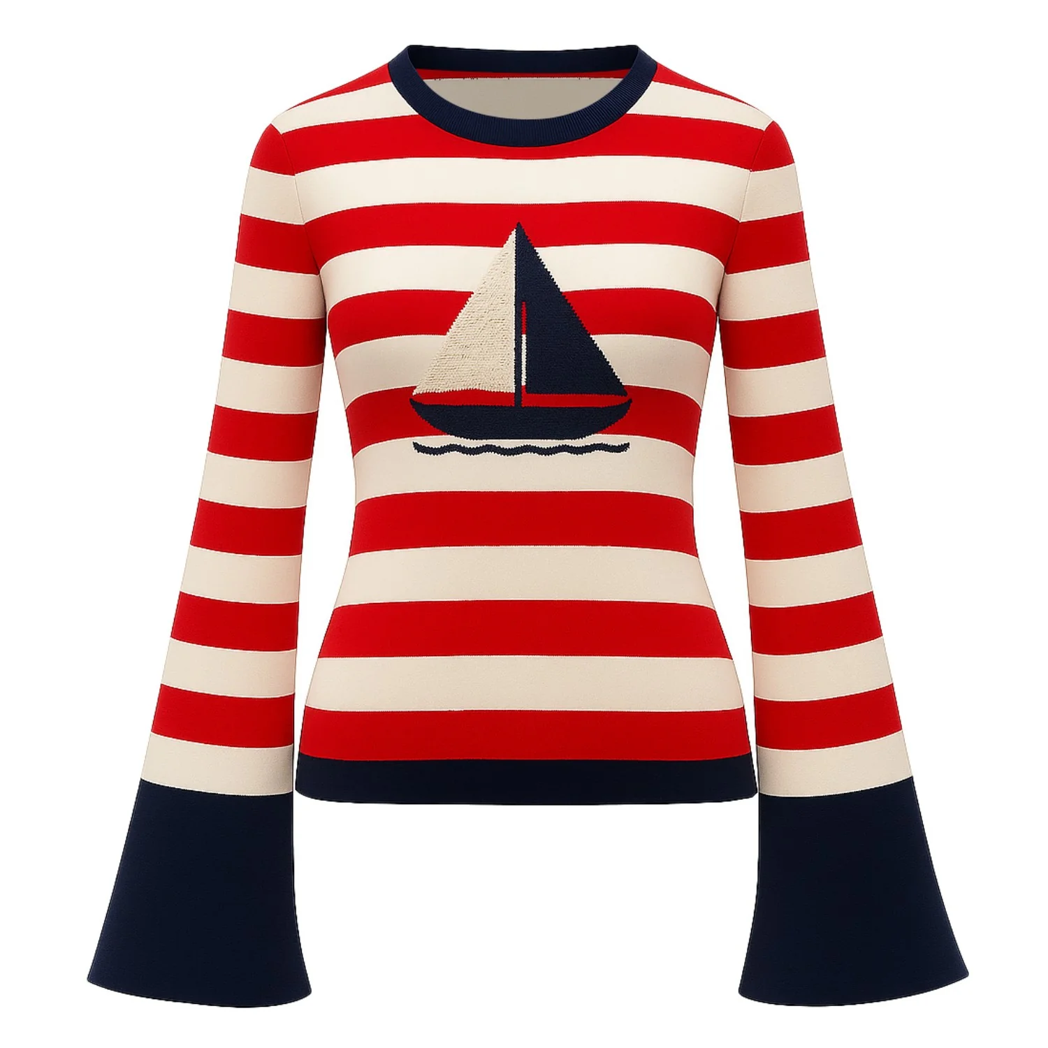 Women's striped vintage embroidery knitwear -longer sleeves